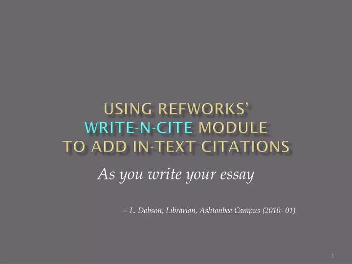 using refworks write n cite module to add in text citations