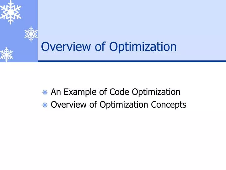 overview of optimization