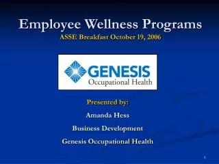 Employee Wellness Programs ASSE Breakfast October 19, 2006