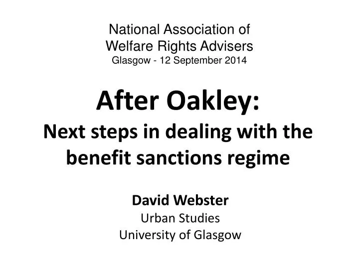 after oakley next steps in dealing with the benefit sanctions regime