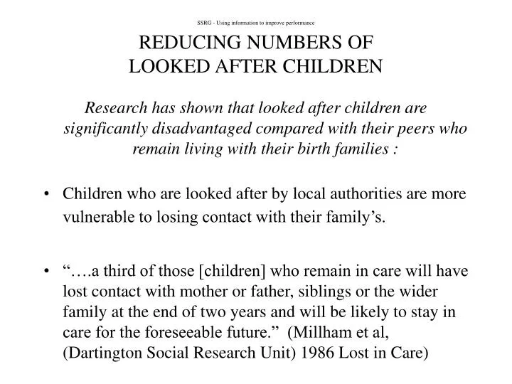 ssrg using information to improve performance reducing numbers of looked after children