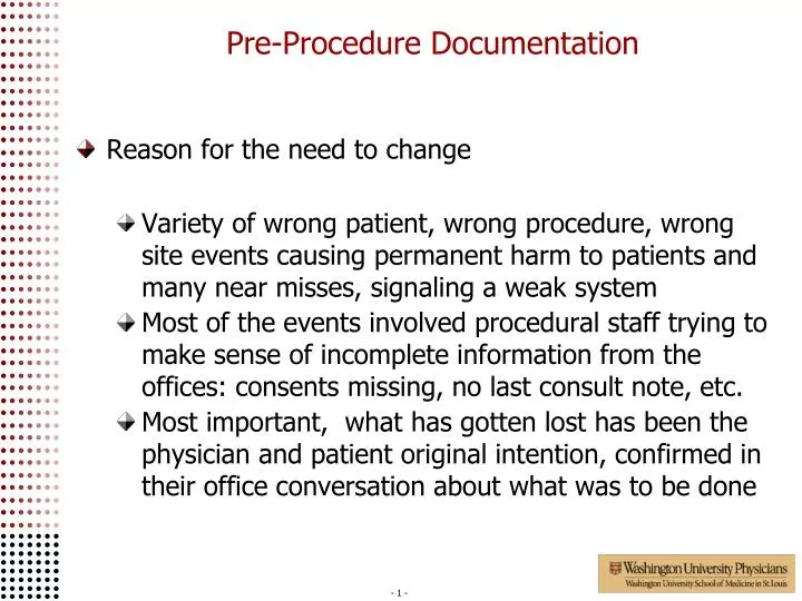 pre procedure documentation