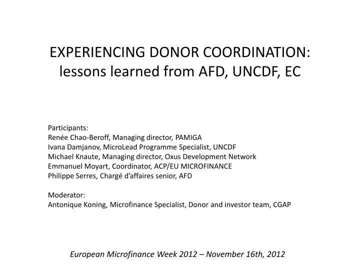experiencing donor coordination lessons learned from afd uncdf ec