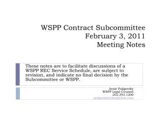 WSPP Contract Subcommittee February 3, 2011 Meeting Notes