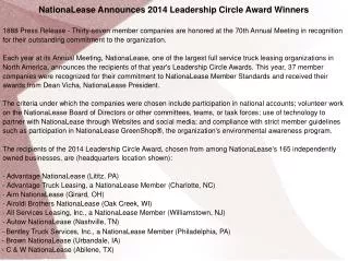 NationaLease Announces 2014 Leadership Circle Award Winners