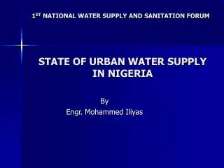 STATE OF URBAN WATER SUPPLY IN NIGERIA