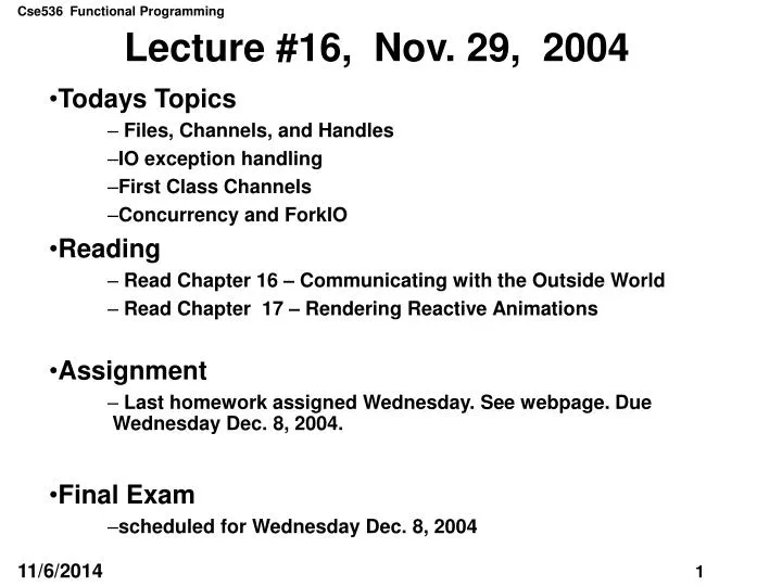 lecture 16 nov 29 2004