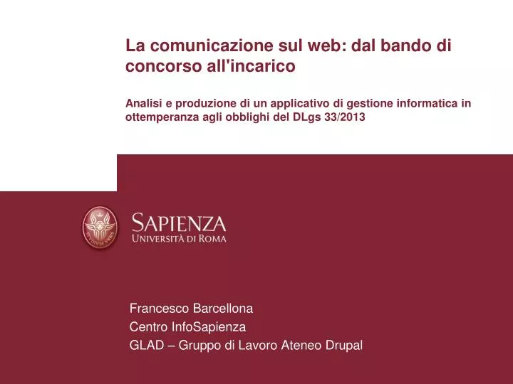 francesco barcellona centro infosapienza glad gruppo di lavoro ateneo drupal