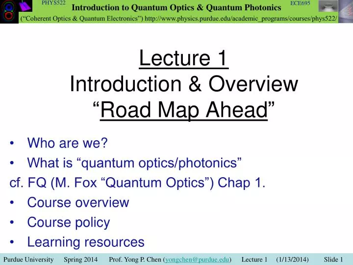 lecture 1 introduction overview road map ahead