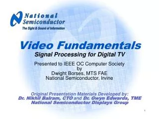 Video Fundamentals Signal Processing for Digital TV