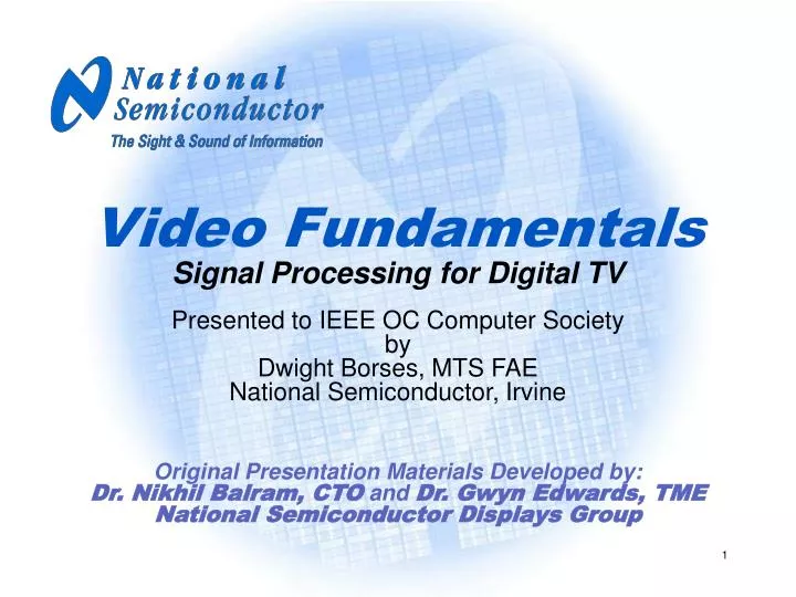 video fundamentals signal processing for digital tv