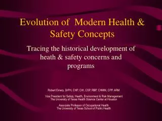 Evolution of Modern Health &amp; Safety Concepts