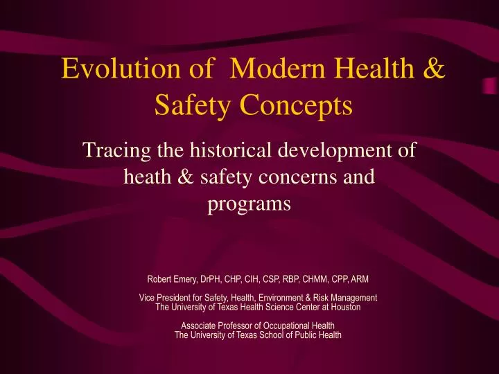 evolution of modern health safety concepts