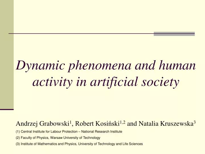 dynamic phenomena and human activity in artificial society