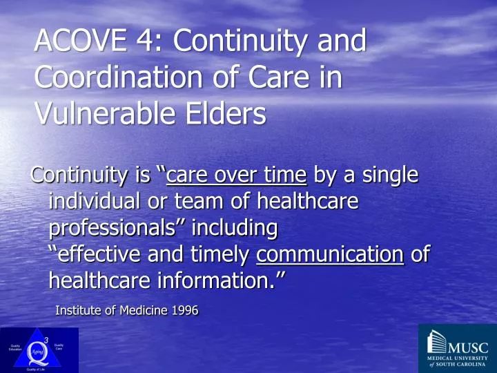 acove 4 continuity and coordination of care in vulnerable elders