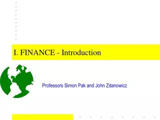 I. FINANCE - Introduction