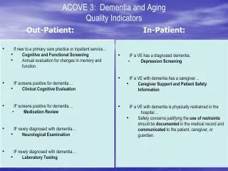 ACOVE 3: Dementia and Aging Quality Indicators
