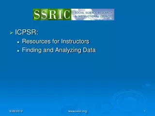 ICPSR: Resources for Instructors Finding and Analyzing Data