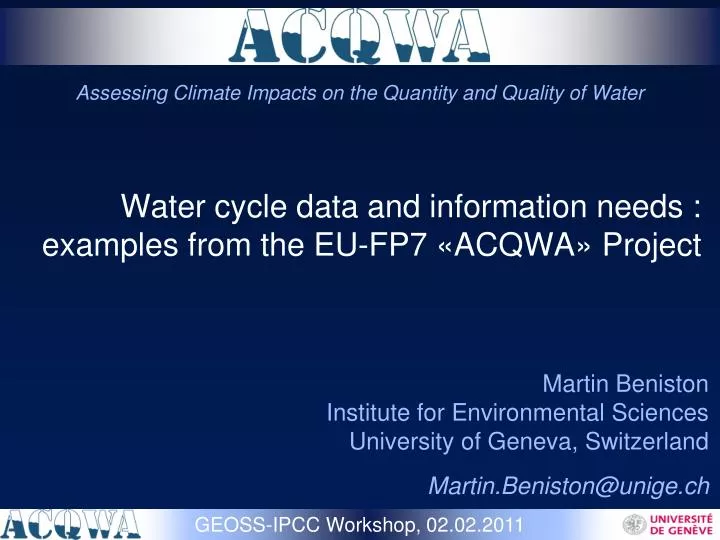 water cycle data and information needs examples from the eu fp7 acqwa project