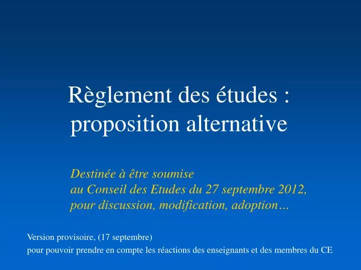 r glement des tudes proposition alternative