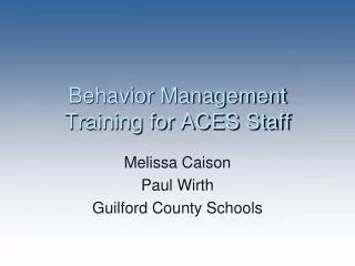 Behavior Management Training for ACES Staff
