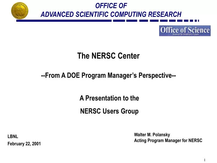 the nersc center from a doe program manager s perspective