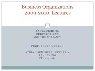 Business Organizations 2009-2010 Lectures