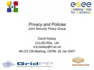 Privacy and Policies Joint Security Policy Group