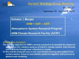 Aerosol Working Group Meeting Boulder, CO September 30 - October 2, 2009