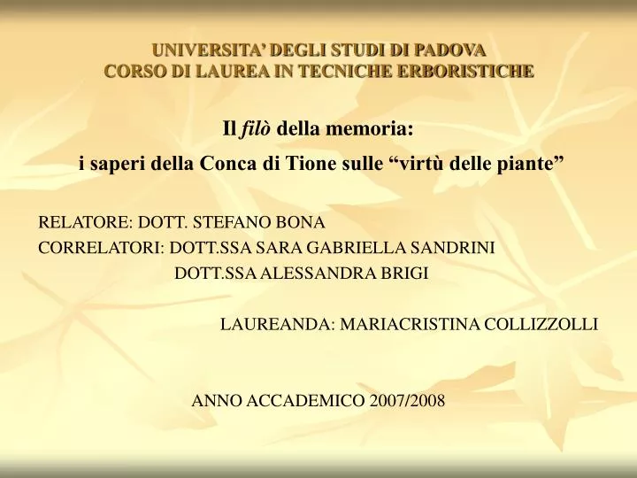 universita degli studi di padova corso di laurea in tecniche erboristiche