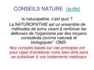 conseils nature suite