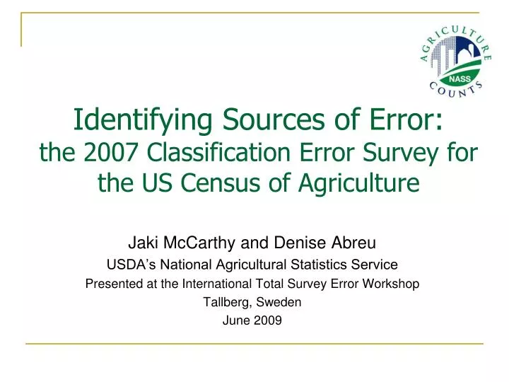 identifying sources of error the 2007 classification error survey for the us census of agriculture