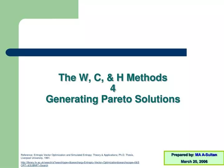 the w c h methods 4 generating pareto solutions