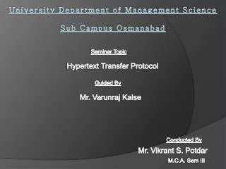 University Department of Management Science Sub Campus Osmanabad
