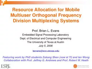 resource allocation for mobile multiuser orthogonal frequency division multiplexing systems