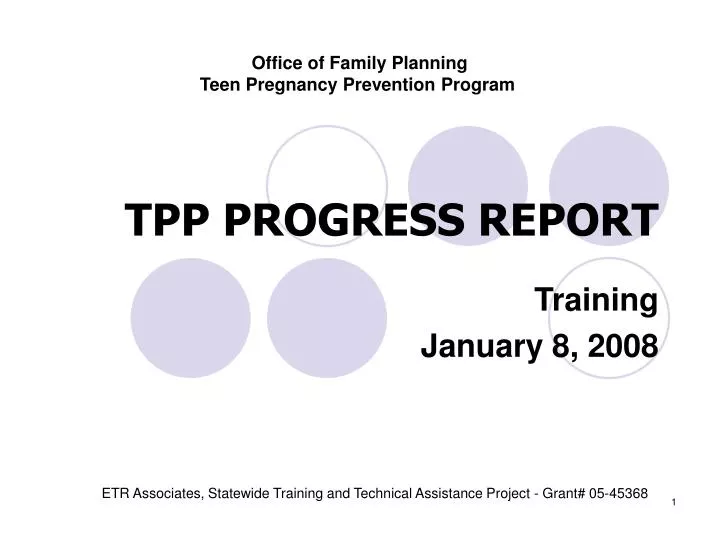 tpp progress report