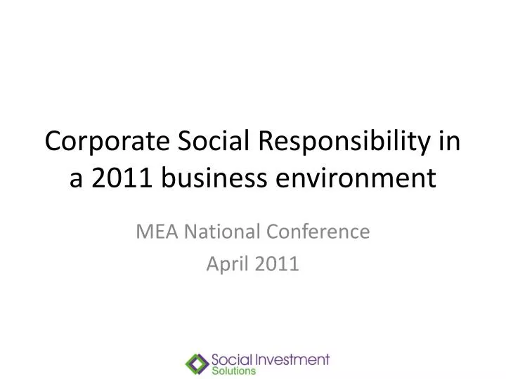 corporate social responsibility in a 2011 business environment