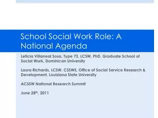 School Social Work Role: A National Agenda