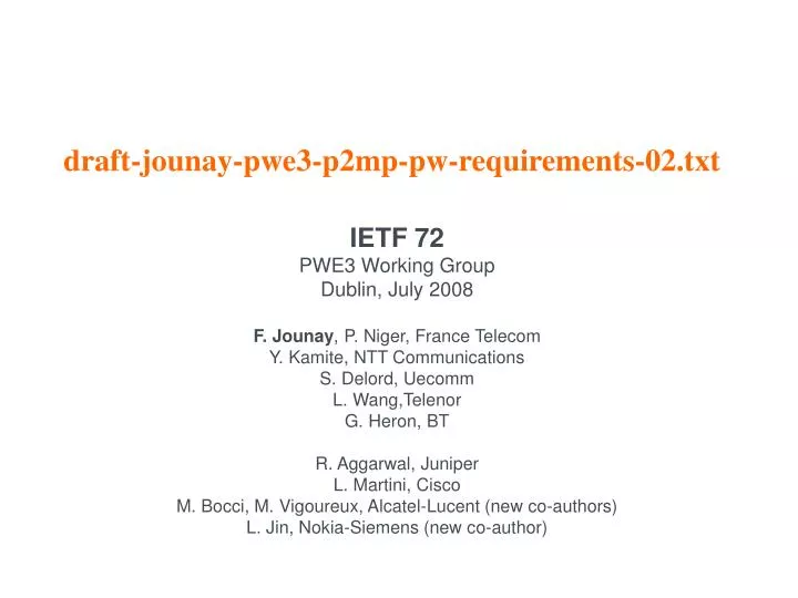draft jounay pwe3 p2mp pw requirements 02 txt