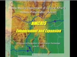 New Mexico Department of Cultural Affairs Historic Preservation Division NMCRIS