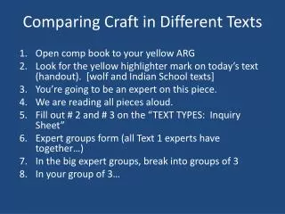 Comparing Craft in Different Texts