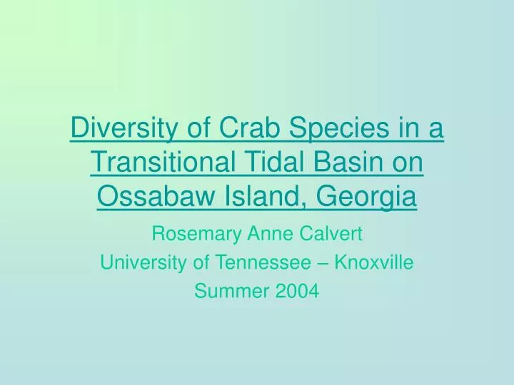 diversity of crab species in a transitional tidal basin on ossabaw island georgia