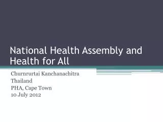National Health Assembly and Health for All
