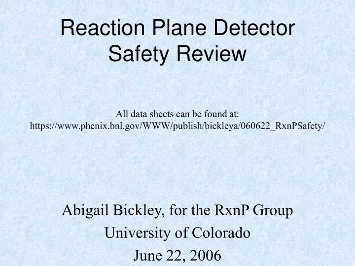 reaction plane detector safety review