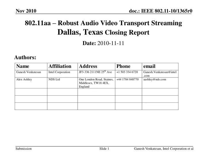 802 11aa robust audio video transport streaming dallas texas closing report