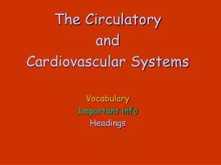 The Circulatory and Cardiovascular Systems Vocabulary Important info Headings