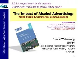 The Impact of Alcohol Advertising: Young People &amp; Commercial Communications