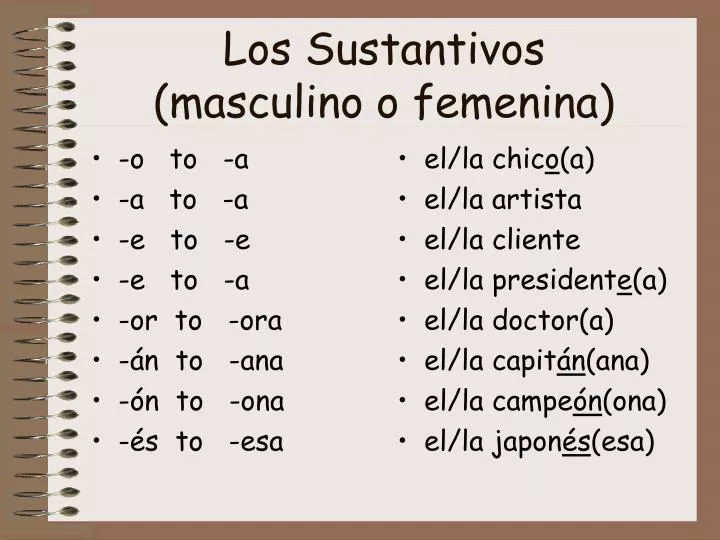 los sustantivos masculino o femenina