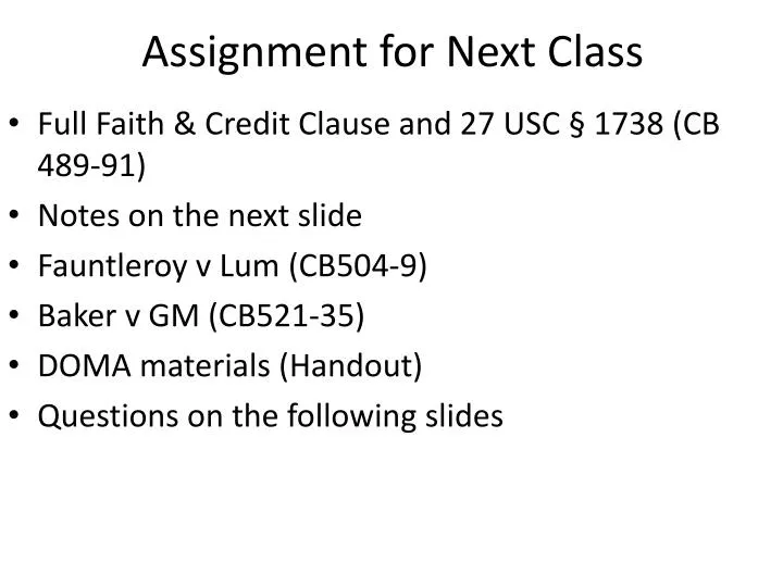 assignment for next class