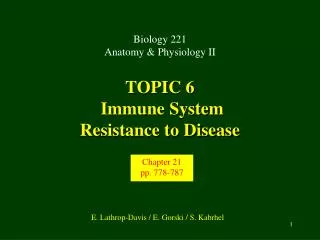 TOPIC 6 Immune System Resistance to Disease